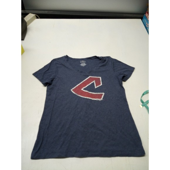 5th & Ocean by New Era Navy Cleveland Indians V-Neck Team T-Shirt Womens Large - Picture 1 of 5